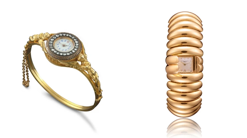 雙翼女神浮雕紋飾腕錶，1889年 / 18K黃金腕錶，1946年