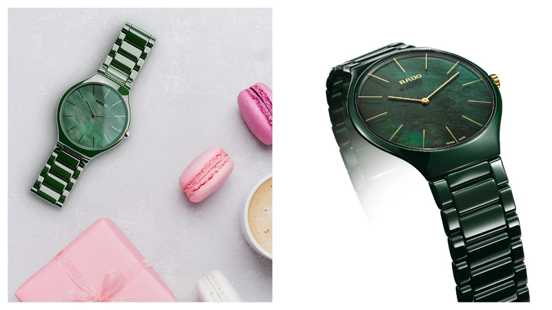 這款大自然系列腕錶是與義大利大型花園推廣組織 Grandi Giardini Italiani 一同合作創造，靈感來自於大自然並於錶款設計中融入了自然元素，綠色高科技陶瓷搭配帶有綠葉紋理的珍珠母貝，流露大自然的清新詩意。