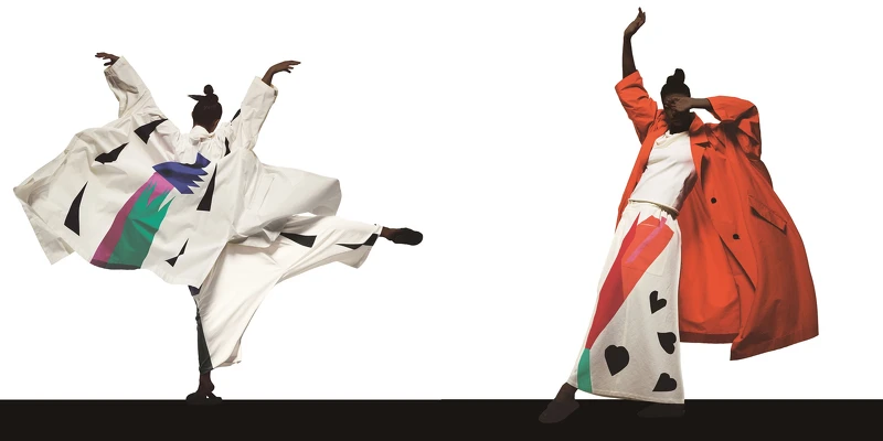 花語大衣，NT45,800、一光琴褶長裙，NT32,800；一光棉織大衣，NT30,300、一光針織平口無袖上衣，NT9,800、花語下身不對稱低檔大寬褲，NT21,800。