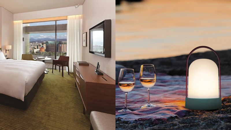 (左圖)4/30前，誠品人會員及累計卡卡友憑全台指定通路之實體發票，即可以發票金額折抵誠品行旅住房及餐廳消費；(右圖)誠品生活信義、松菸店｜ARTIFACTS｜Remember 戶外造型燈具。