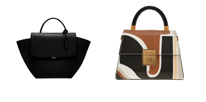 黑色簡約翻蓋手提包，NT2,290、混色流線壓紋信封包，NT2,290