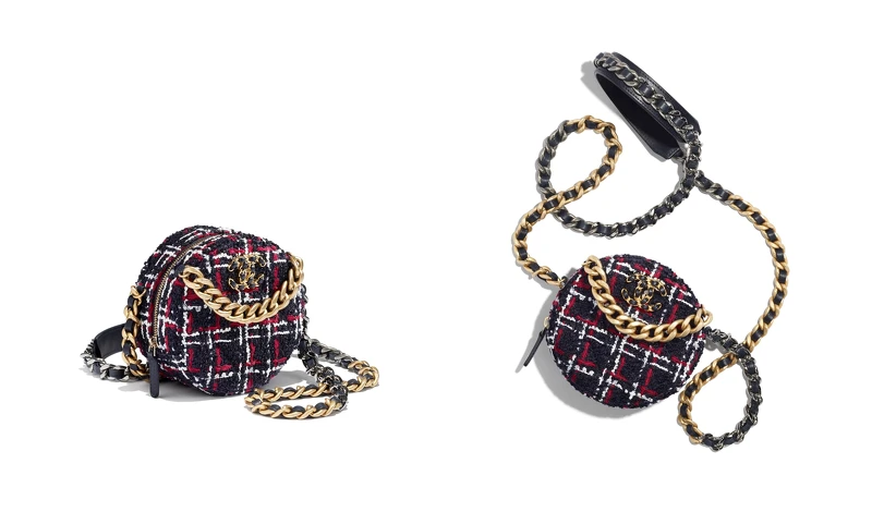 紅黑格紋斜紋軟呢CHANEL 19圓形小包 紅黑格紋斜紋軟呢CHANEL 19圓形小包