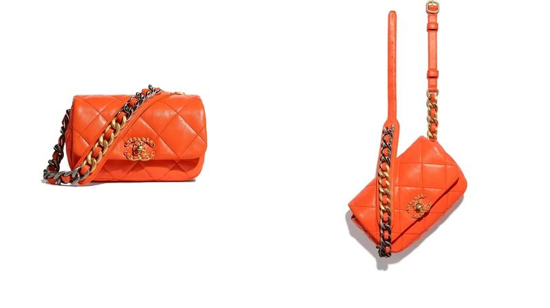 橘色菱格紋皮革CHANEL 19腰包 橘色菱格紋皮革CHANEL 19腰包