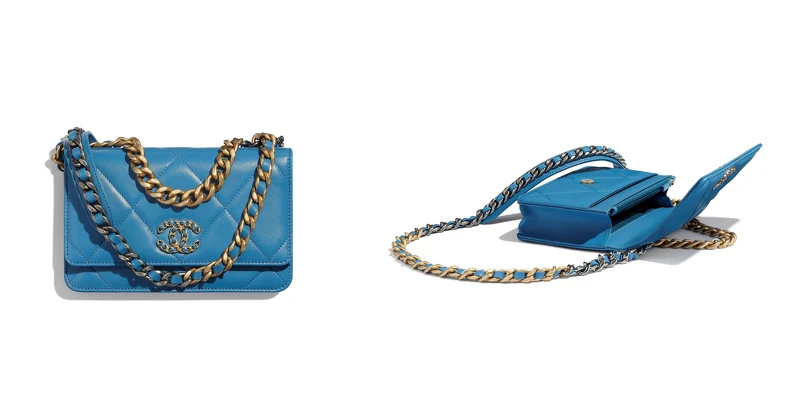 藍色菱格紋皮革CHANEL 19小包 藍色菱格紋皮革CHANEL 19小包