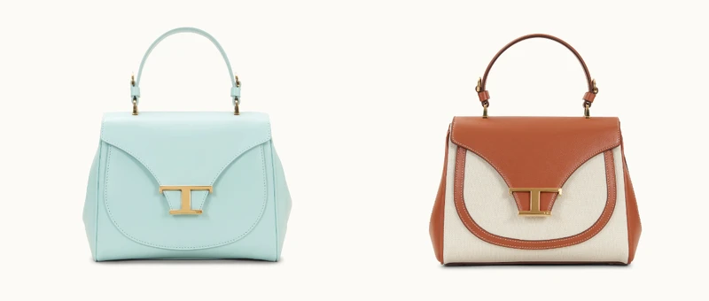 TIMELESS BAG水藍色提包、TIMELESS BAG異材質拼接焦糖白撞色提包