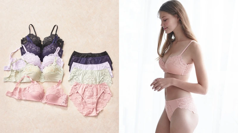 超彈力Just合身無鋼圈內衣（NT$1,190）、內褲／丁字褲（NT$590）