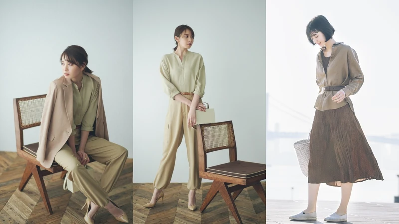 （左起）亞麻混紡七分袖開領上衣（NT$790）、特級亞麻長袖襯衫（NT$990）