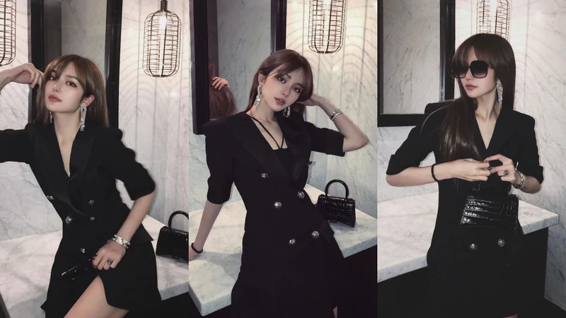 周揚青穿排釦小洋裝露美腿,搭配Yun Yun Sun水鑽流蘇耳環與Balenciag迷你黑色鱷魚壓紋沙漏包 周揚青穿排釦小洋裝露美腿,搭配Yun Yun Sun水鑽流蘇耳環與Balenciag迷你黑色鱷魚壓紋沙漏包