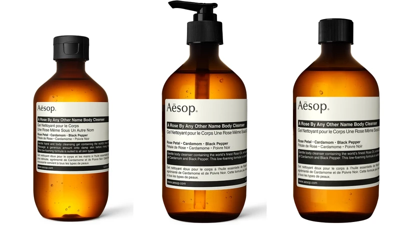 Aesop玫瑰的名字身體潔膚露200ml，NT750、500ml，NT1,400、500ml無壓頭版本，NT1,350