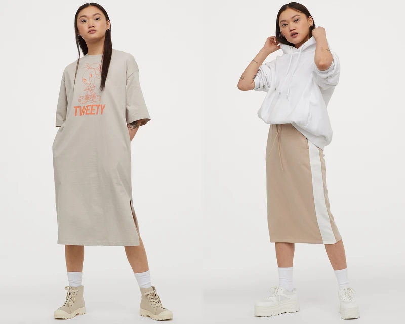 長版上衣NT$699、棉質運動風鉛筆裙NT$499 長版上衣NT$699、棉質運動風鉛筆裙NT$499