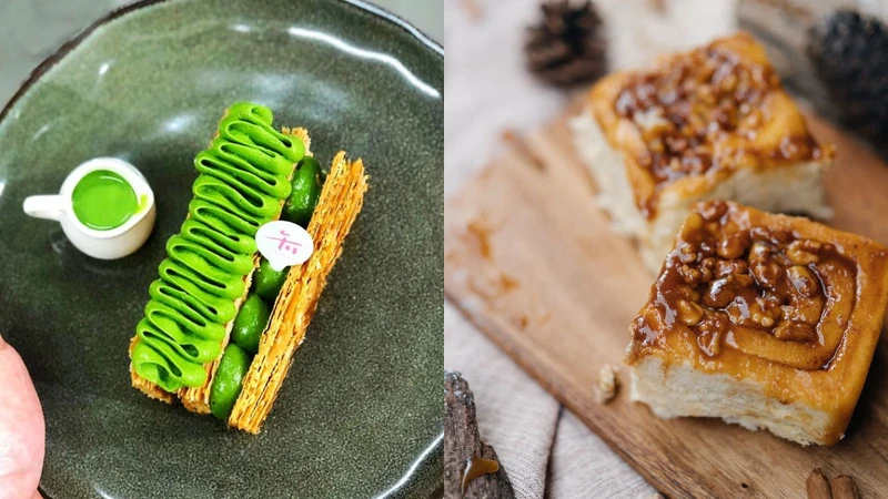 (左圖)誠品生活南西5/1 - 5/10 「夢幻甜點店」|午冬甜點|濃抹私藏千層酥;(右圖)誠品生活南西5/1 - 5/10 「夢幻甜點店」|Miss V Bakery|焦糖黏黏包肉桂捲 (左圖)誠品生活南西5/1 - 5/10 「夢幻甜點店」|午冬甜點|濃抹私藏千層酥;(右圖)誠品生活南西5/1 - 5/10 「夢幻甜點店」|Miss V Bakery|焦糖黏黏包肉桂捲