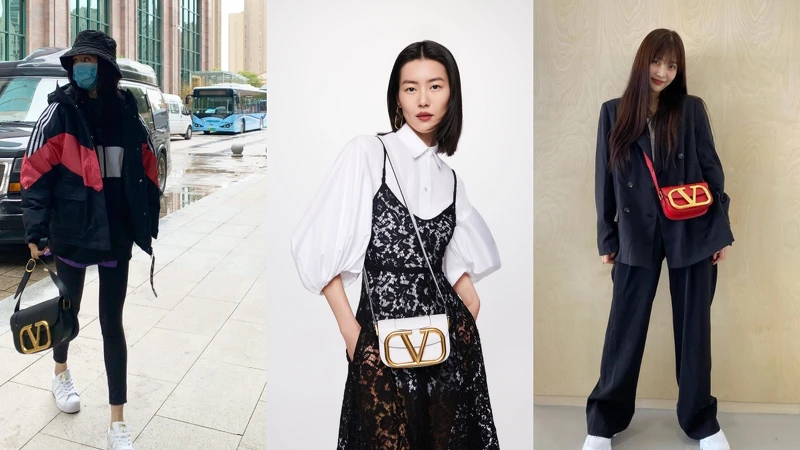 楊冪手拿大尺寸；劉雯、韓星Joy背的是小尺寸