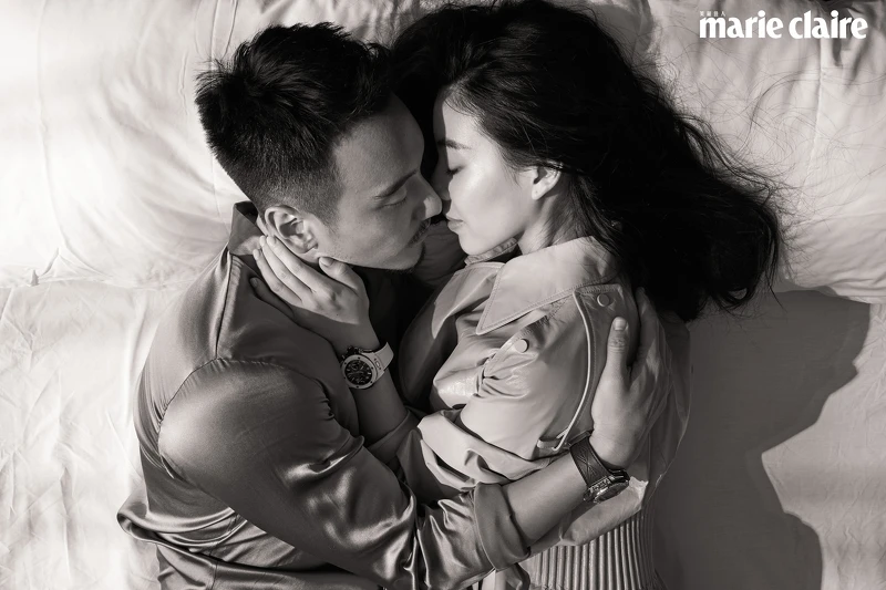 (蔡)皮革連身褲,Bottega Veneta;Big Bang Unico 白色陶瓷腕錶,Hublot。 (王)緞面襯衫,Dior Men;Big Bang Unico Sang Bleu 鈦金屬鑽錶,Hublot。 (蔡)皮革連身褲,Bottega Veneta;Big Bang Unico 白色陶瓷腕錶,Hublot。 (王)緞面襯衫,Dior Men;Big Bang Unico Sang Bleu 鈦金屬鑽錶,Hublot。