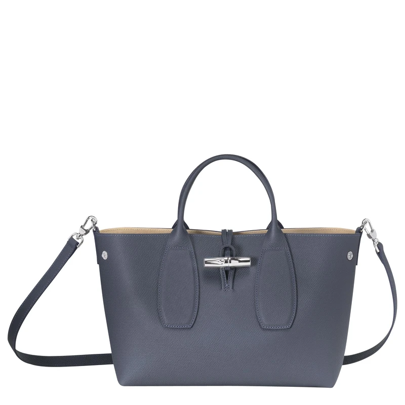 Longchamp Roseau系列手提包中型尺寸：飛行員藍（NT$17,400）