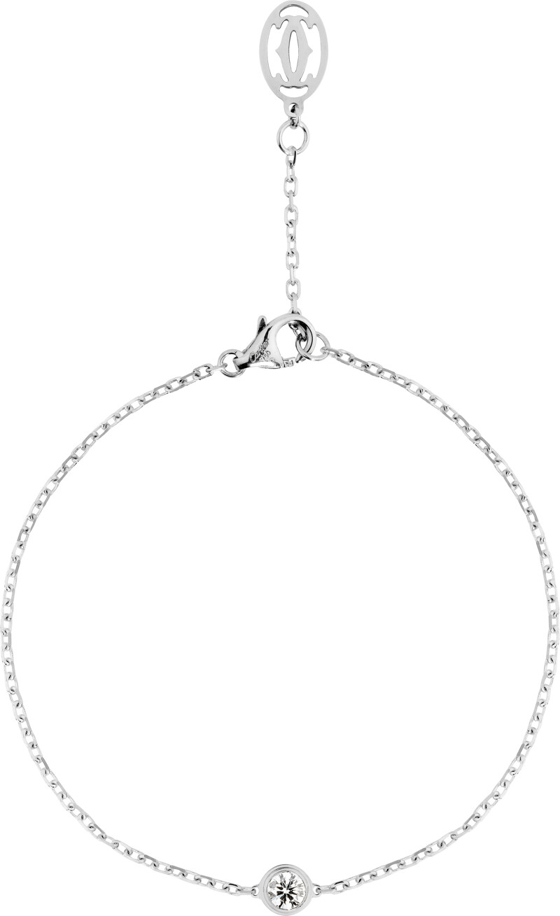 Légers de Cartier鑽石手鍊 白K金,鑲嵌一顆圓形明亮式切割鑽石。參考價格NT$ $25,100起 Légers de Cartier鑽石手鍊 白K金,鑲嵌一顆圓形明亮式切割鑽石。參考價格NT$ $25,100起