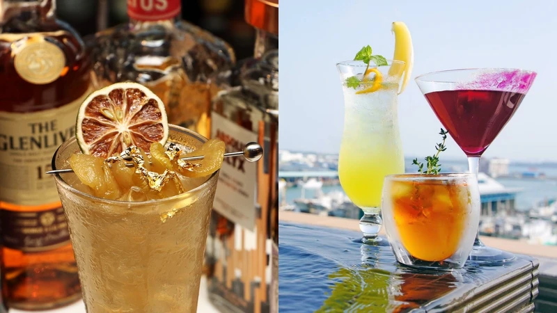 （左）望安冰茶、（右）「在地特調」如菊島夏至、陽光沙灘仙人掌、外婆的澎湖灣