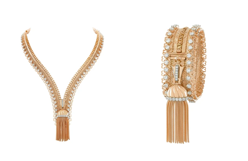 1951年,可轉換為手鍊的Zip Antique黃K金項鍊,鑲嵌鑽石。 1951年,可轉換為手鍊的Zip Antique黃K金項鍊,鑲嵌鑽石。