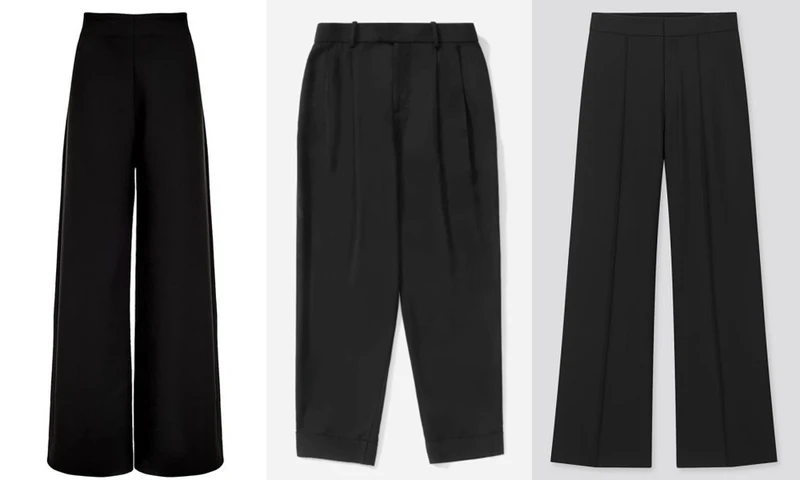 左:Paris Georgia黑色高腰褲 NT$13,700;中:Everlane黑色打摺褲NT$3,700;右:MSGM 黑色高腰褲 NT$8,300