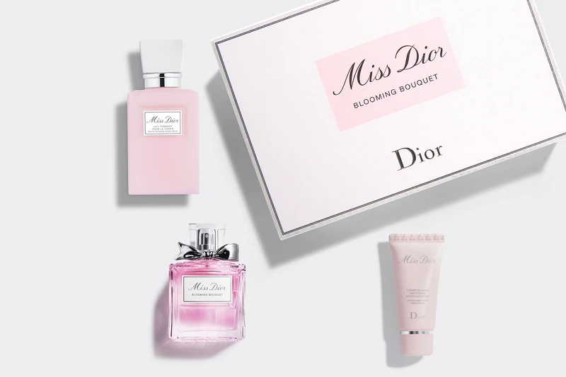 花漾迪奧香氛潤膚組：花漾迪奧淡香水50ml、花漾迪奧芬芳身體乳75ml、Miss Dior玫瑰護手霜20ml