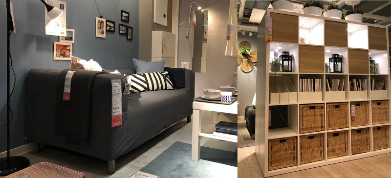 KLIPPAN雙人座沙發，NT5,990，KALLAX白色層架組，NT7,495。