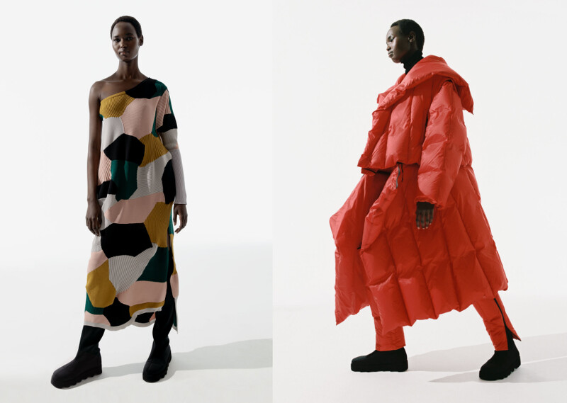 狀聲織褶洋裝NT42,300、結構羽絨長大衣NT163,800 狀聲織褶洋裝NT42,300、結構羽絨長大衣NT163,800