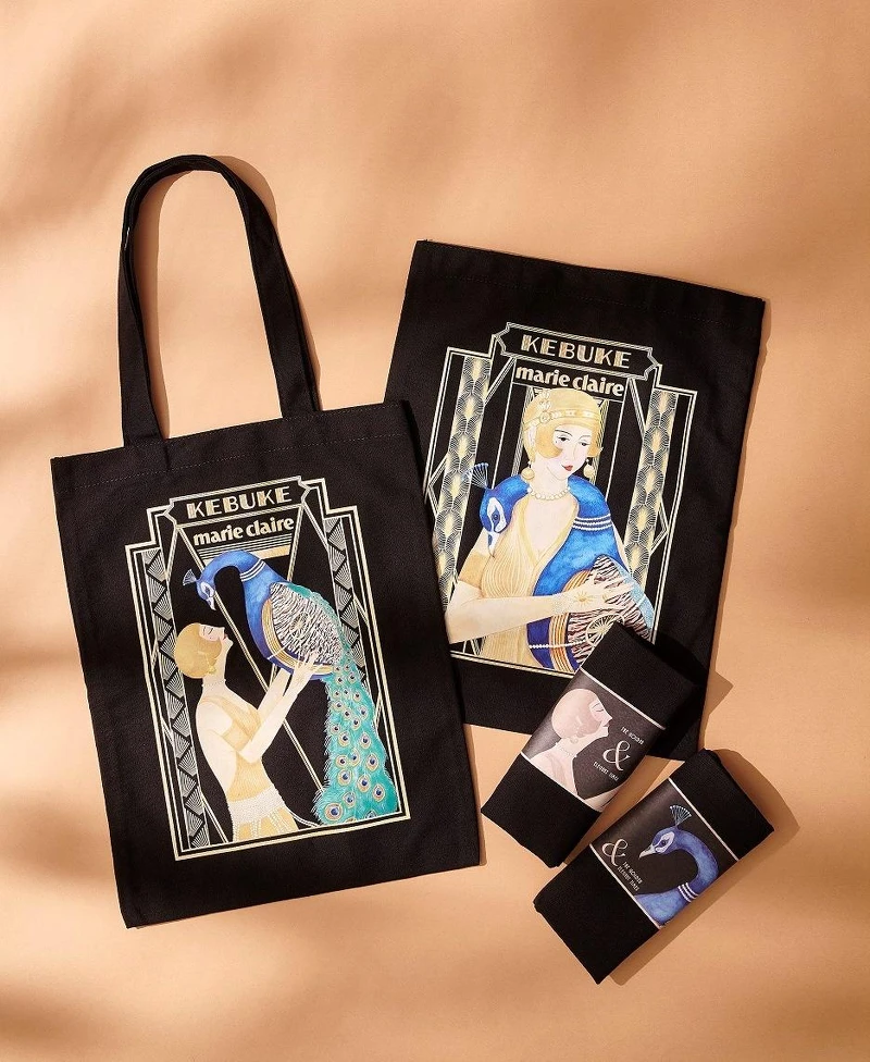 KEBUKE X Marie Claire 絕世傾城帆布袋(佳人款/艷雀款),各NT349。 KEBUKE X Marie Claire 絕世傾城帆布袋(佳人款/艷雀款),各NT349。