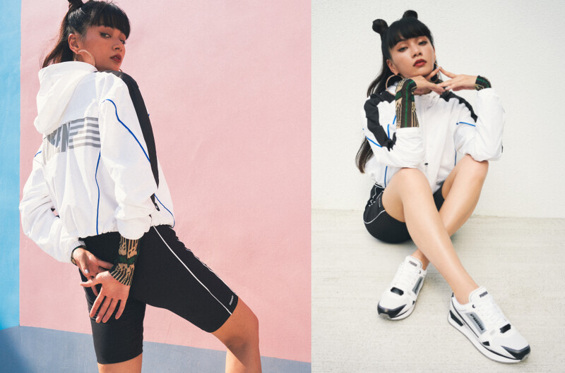 流行系列Evide休閒背心，NT1,280、流行系列PUMA QUEEN 印花薄長T恤，NT1,780、流行系列PUMA QUEEN 連帽外套，NT4,380、流行系列PUMA QUEEN 短褲，NT1,780、Mile Rider Sunny GatawayWn's鞋款，NT2,980