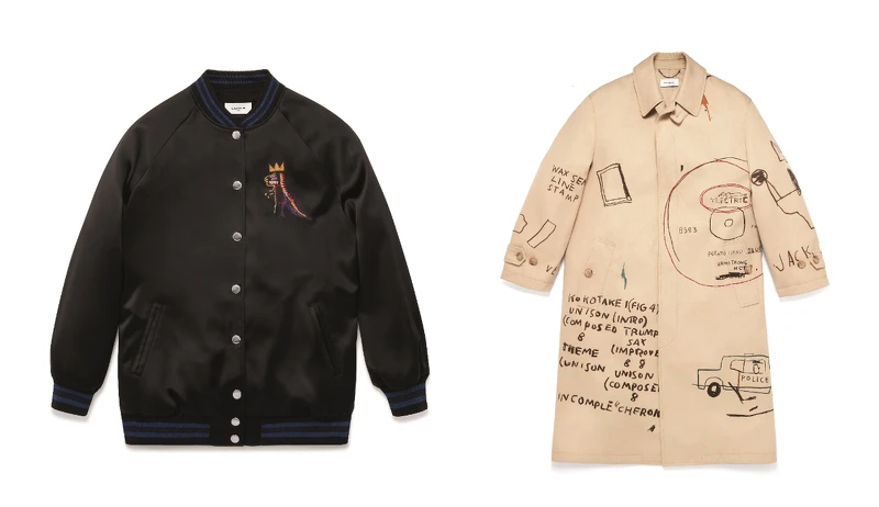 (左) Coach x Jean-Michel Basquiat聯名系列外套,NT$ 25,800、風衣,NT92,800。 (左) Coach x Jean-Michel Basquiat聯名系列外套,NT$ 25,800、風衣,NT92,800。
