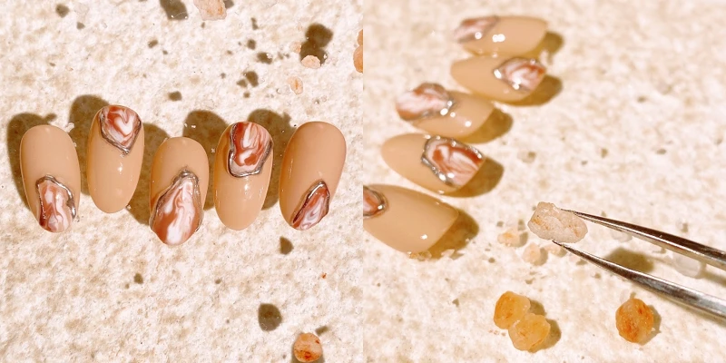 秋冬美甲趨勢-奶茶暈染流金美甲X不對稱造型