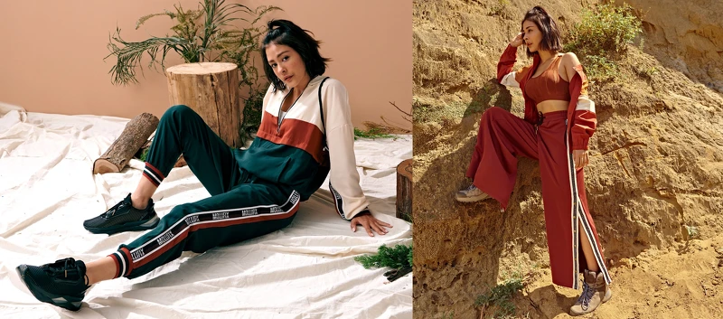 MOLLIFIX 2020秋冬新品 「啟程」系列,以拼色時尚以及運動材質拼接營造出率性時髦休閒風格 左:拼色前口袋LOGO織帶連帽上衣 售價:2,480,拼色側邊LOGO織帶哈倫褲 售價:2,680 右:古著感撞色排釦夾克(紅棕/軍綠) 售價:3,280,閃閃織帶開岔壓釦寬褲 (紅棕)售價:2,980 MOLLIFIX 2020秋冬新品 「啟程」系列,以拼色時尚以及運動材質拼接營造出率性時髦休閒風格 左:拼色前口袋LOGO織帶連帽上衣 售價:2,480,拼色側邊LOGO織帶哈倫褲 售價:2,680 右:古著感撞色排釦夾克(紅棕/軍綠) 售價:3,280,閃閃織帶開岔壓釦寬褲 (紅棕)售價:2,980