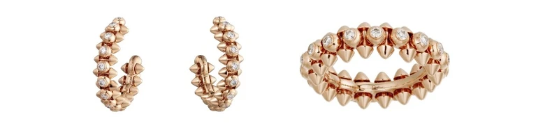 CLASH DE CARTIER系列玫瑰金鑽石耳環、玫瑰金鑽石戒指。