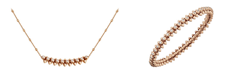 CLASH DE CARTIER系列玫瑰金鑽石項鍊、玫瑰金鑽石手環。