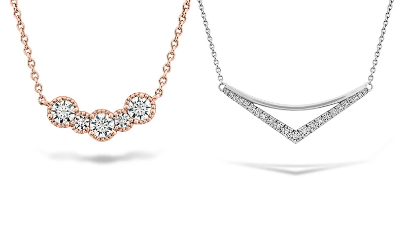 圖左/BEHATI BEADED玫瑰金鑽石項鍊,圖右/HARLEY SILHOUETTE白K金鑽石項鍊 圖左/BEHATI BEADED玫瑰金鑽石項鍊,圖右/HARLEY SILHOUETTE白K金鑽石項鍊