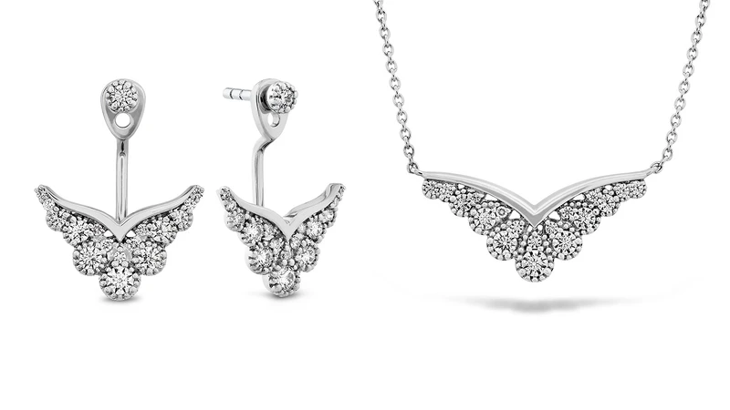 圖左/BEHATI SILHOUETTE白K金鑽石耳環,圖右/BEHATI SILHOUETTE白K金鑽石項鍊 圖左/BEHATI SILHOUETTE白K金鑽石耳環,圖右/BEHATI SILHOUETTE白K金鑽石項鍊