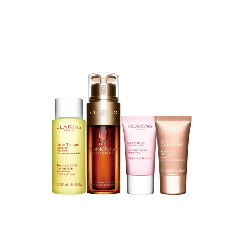 內含:黃金雙激萃50ML(正貨)、洋甘菊化妝水100ML、智慧美白晚安水凝霜15ML、NEW.超性感美頸霜 彈力升級版15ML 內含:黃金雙激萃50ML(正貨)、洋甘菊化妝水100ML、智慧美白晚安水凝霜15ML、NEW.超性感美頸霜 彈力升級版15ML