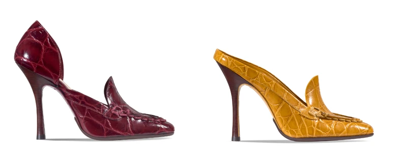 TOD'S Spiga 酒紅色復古高跟鞋,NT 34,100、TOD'S Spiga 亮黃色復古高跟鞋NT 32,200 TOD'S Spiga 酒紅色復古高跟鞋,NT 34,100、TOD'S Spiga 亮黃色復古高跟鞋NT 32,200