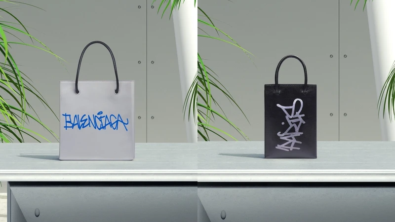 售價：（左）購物紙袋包NT55,900、（右）手機袋NT29,900