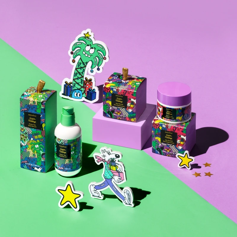 innisfree 2020綠色聖誕綠茶籽保濕精華、濟州寒蘭複合滋養霜。