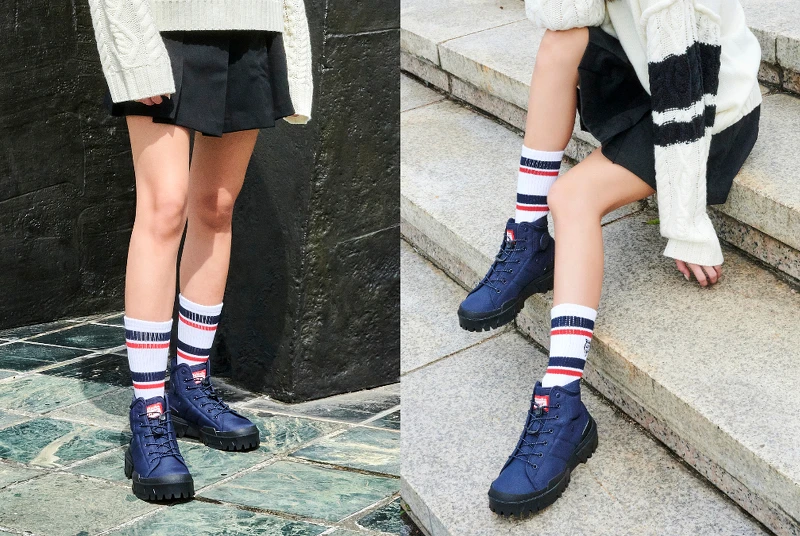 長袖針織上衣,NT6,390、百褶短裙,NT3,290、虎頭中筒襪,NT460、HMR PEAK G-TX,NT6,680。 長袖針織上衣,NT6,390、百褶短裙,NT3,290、虎頭中筒襪,NT460、HMR PEAK G-TX,NT6,680。