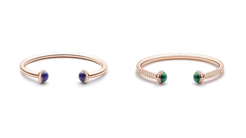 PIAGET Possession系列:18K玫瑰金青金石鑽石手鐲、18K玫瑰金孔雀石鑽石手鐲。 PIAGET Possession系列:18K玫瑰金青金石鑽石手鐲、18K玫瑰金孔雀石鑽石手鐲。