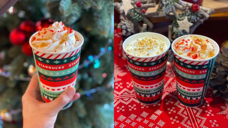 「烤蘋果風味那堤」(左)