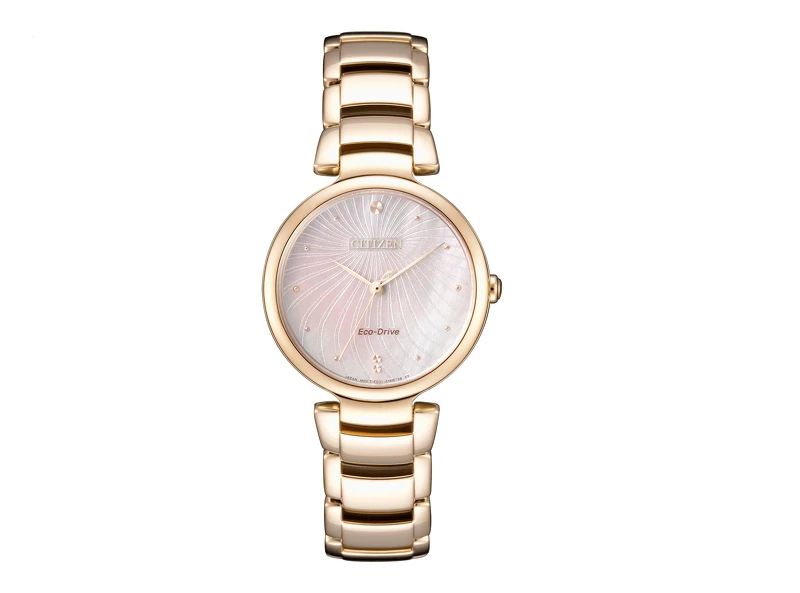 CITIZEN L 光動能玫瑰金錶款EM0853-81Y，NT14,800。
