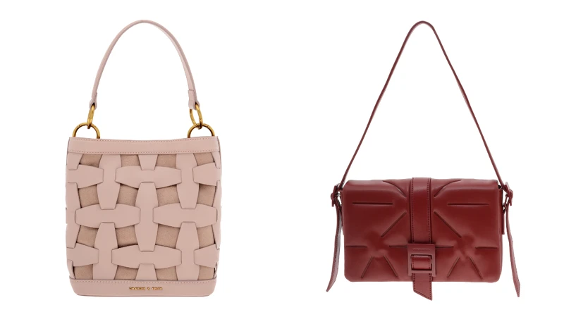 編織手提水桶包,NT2,590、酒紅壓紋肩背包,NT1,790 編織手提水桶包,NT2,590、酒紅壓紋肩背包,NT1,790