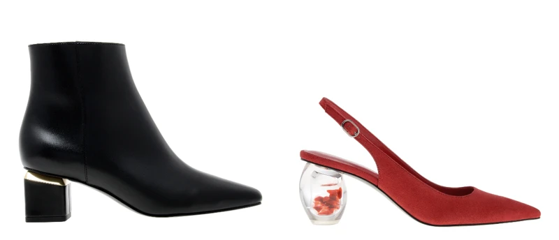 素面粗跟踝靴,NT2,590、尖頭水晶球跟鞋,NT1,990 素面粗跟踝靴,NT2,590、尖頭水晶球跟鞋,NT1,990