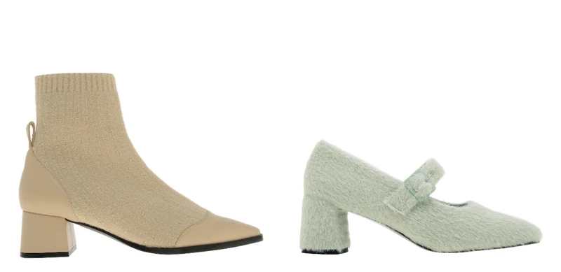 針織粗跟襪靴,NT2,390、絨毛瑪莉珍鞋,NT1,690 針織粗跟襪靴,NT2,390、絨毛瑪莉珍鞋,NT1,690