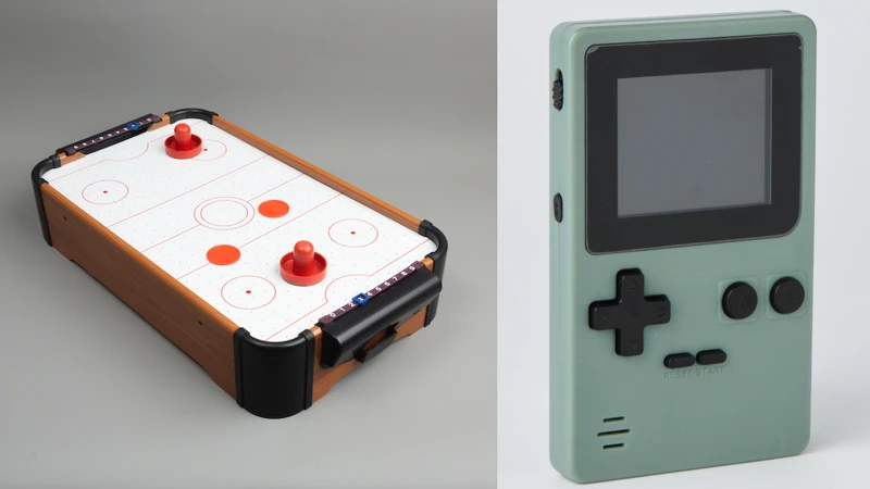 GOOD OLD DAYS「桌上型冰球機」，定價780元；誠品限定款「GOOD OLD DAYS復古掌上型電玩」定價580元。