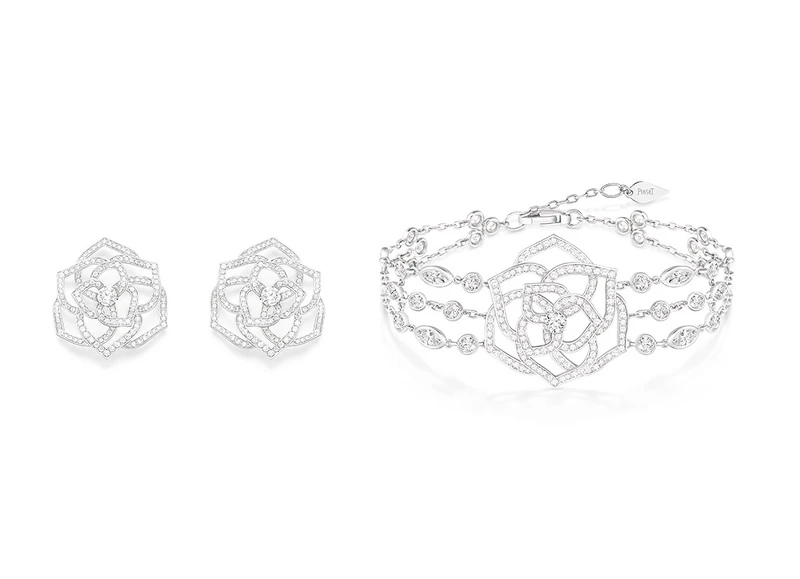 PIAGET Rose系列18K白金鏤空玫瑰鑽石手鍊、PIAGET Rose系列18K白金鏤空玫瑰鑽石耳環 PIAGET Rose系列18K白金鏤空玫瑰鑽石手鍊、PIAGET Rose系列18K白金鏤空玫瑰鑽石耳環
