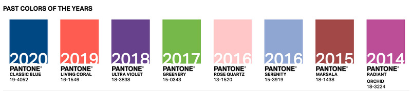 2014~2020各年Pantone年度代表色 2014~2020各年Pantone年度代表色