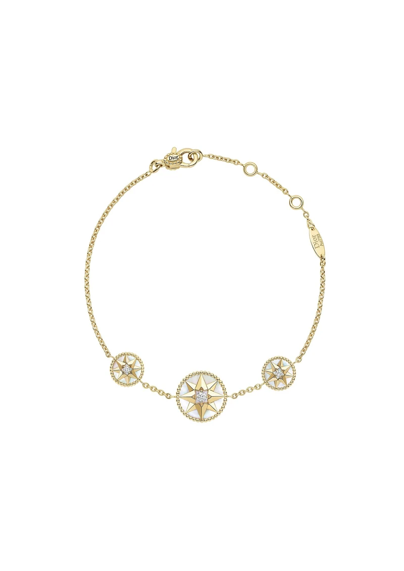 Dior迪奧Rose des Vents羅盤玫瑰系列黃K金珍珠母貝鑽石手鍊，售價NT117,000