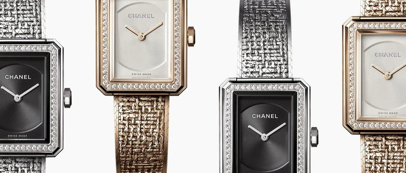 Chanel BOY∙FRIEND 貴金屬壓印斜紋軟呢圖騰腕錶,無搭載可替換式錶帶設計 Chanel BOY∙FRIEND 貴金屬壓印斜紋軟呢圖騰腕錶,無搭載可替換式錶帶設計